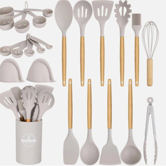 Kitchen Silicone Non-stick Wooden Handle Cooking Utensil Set of 24 PIECES - Picture 5 of 8